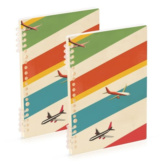 FORMRS 1-Subject Spiral Notebook 8" x 5" College Ruled 60 Refillable Sheet A5 Hard Cover, 2 Pack, Colorful Plane