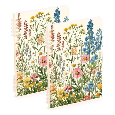 FORMRS 1-Subject Spiral Notebook 8" x 5" College Ruled 60 Refillable Sheet A5 Hard Cover, 2 Pack, Colorful Wildflowers