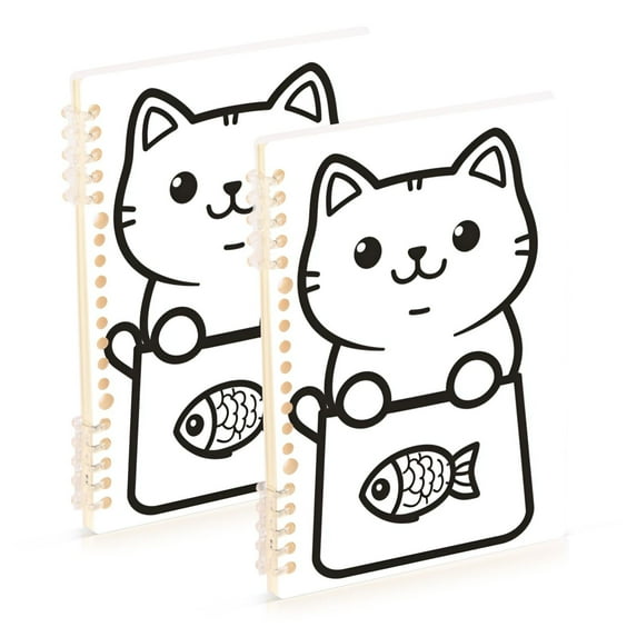 FORMRS 1-Subject Spiral Notebook 8" x 5" College Ruled 60 Refillable Sheet A5 Hard Cover, 2 Pack, Cute Chubby Cat