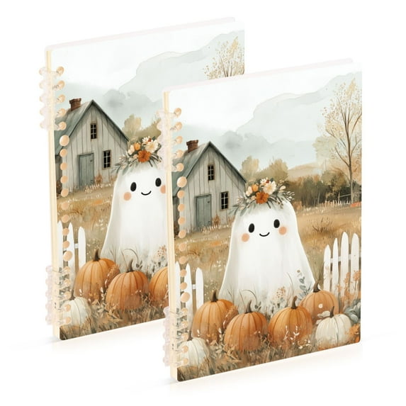 FORMRS 1-Subject Spiral Notebook 8" x 5" College Ruled 60 Refillable Sheet A5 Hard Cover, 2 Pack, Cute Halloween Pumpkins