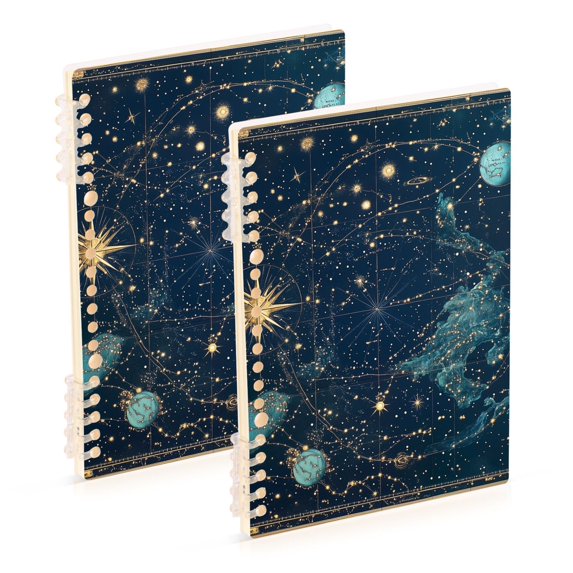 FORMRS 1-Subject Spiral Notebook 8" x 5" College Ruled 60 Refillable Sheet A5 Hard Cover, 2 Pack, Dark Star Map