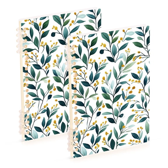 FORMRS 1-Subject Spiral Notebook 8" x 5" College Ruled 60 Refillable Sheet, 2 Pack, Darker Leafy Pattern