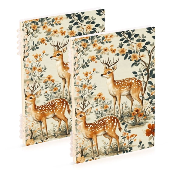 FORMRS 1-Subject Spiral Notebook 8" x 5" College Ruled 60 Refillable Sheet A5 Hard Cover, 2 Pack, Deer Pattern