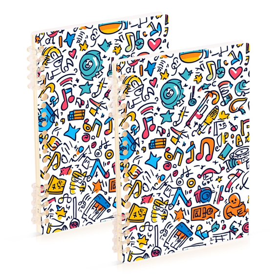 FORMRS 1-Subject Spiral Notebook 8" x 5" College Ruled 60 Refillable Sheet A5 Hard Cover, 2 Pack, Doodle Pattern