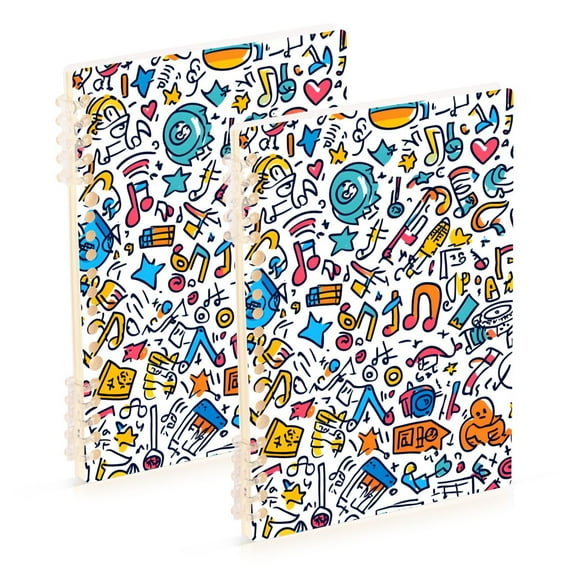 FORMRS 1-Subject Spiral Notebook 8" x 5" College Ruled 60 Refillable Sheet, 2 Pack, Doodle Pattern