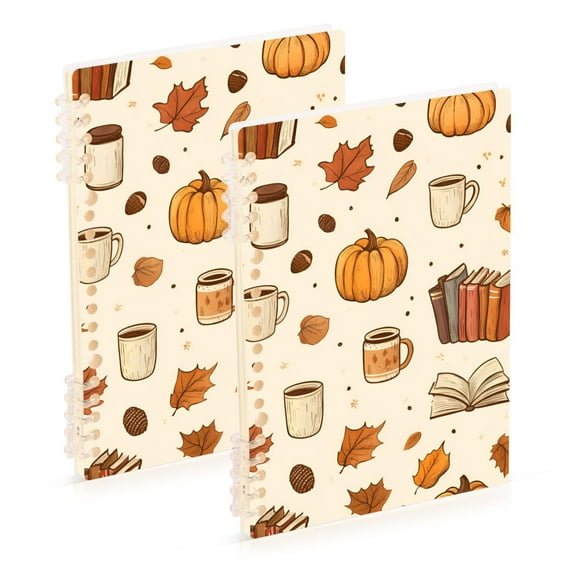 FORMRS 1-Subject Spiral Notebook 8" x 5" College Ruled 60 Refillable Sheet A5 Hard Cover, 2 Pack, Fall Beige Pumpkin