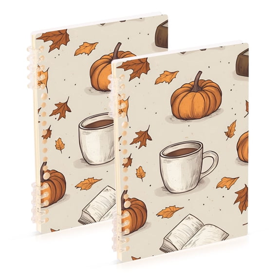 FORMRS 1-Subject Spiral Notebook 8" x 5" College Ruled 60 Refillable Sheet A5 Hard Cover, 2 Pack, Fall Pumpkin Pattern