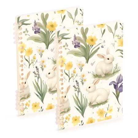 FORMRS 1-Subject Spiral Notebook 8" x 5" College Ruled 60 Refillable Sheet A5 Hard Cover, 2 Pack, Floral Rabbit