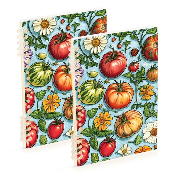 FORMRS 1-Subject Spiral Notebook 8" x 5" College Ruled 60 Refillable Sheet A5 Hard Cover, 2 Pack, Floral Tomatoes