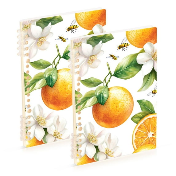 FORMRS 1-Subject Spiral Notebook 8" x 5" College Ruled 60 Refillable Sheet, 2 Pack, Floral Watercolor Oranges