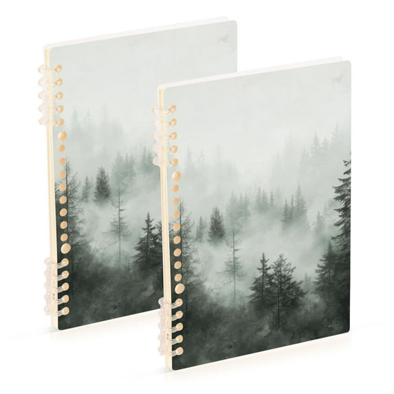 FORMRS 1-Subject Spiral Notebook 8" x 5" College Ruled 60 Refillable Sheet A5 Hard Cover, 2 Pack, Foggy Forest
