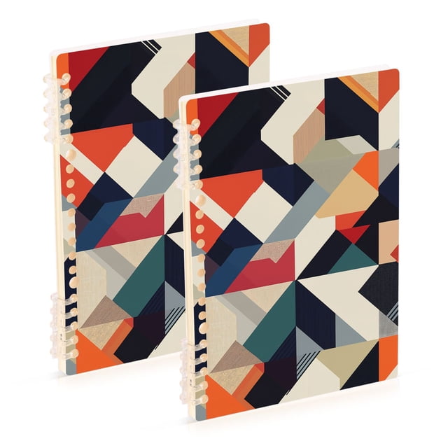 FORMRS 1-Subject Spiral Notebook 8" x 5" College Ruled 60 Refillable Sheet A5 Hard Cover, 2 Pack, Geometric Pattern