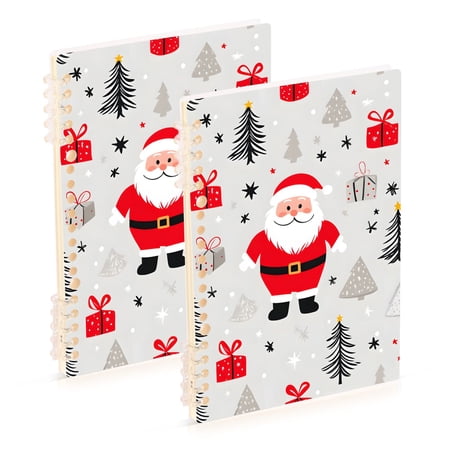 FORMRS 1-Subject Spiral Notebook 8" x 5" College Ruled 60 Refillable Sheet A5 Hard Cover, 2 Pack, Gray Christmas Santa