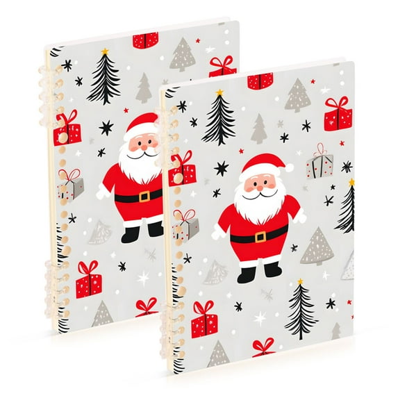 FORMRS 1-Subject Spiral Notebook 8" x 5" College Ruled 60 Refillable Sheet, 2 Pack, Gray Christmas Santa