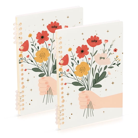 FORMRS 1-Subject Spiral Notebook 8" x 5" College Ruled 60 Refillable Sheet A5 Hard Cover, 2 Pack, Gray Cute Flower
