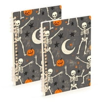 FORMRS 1-Subject Spiral Notebook 8" x 5" College Ruled 60 Refillable Sheet, 2 Pack, Gray Halloween Skeleton