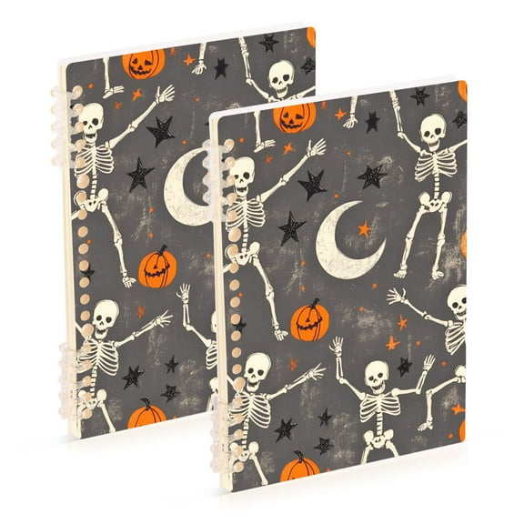 FORMRS 1-Subject Spiral Notebook 8" x 5" College Ruled 60 Refillable Sheet, 2 Pack, Gray Halloween Skeleton