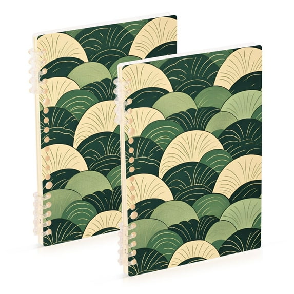 FORMRS 1-Subject Spiral Notebook 8" x 5" College Ruled 60 Refillable Sheet A5 Hard Cover, 2 Pack, Green Abstract Shapes