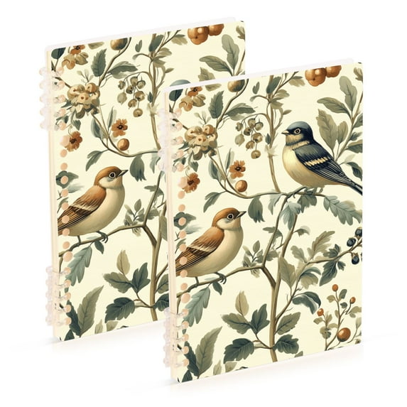 FORMRS 1-Subject Spiral Notebook 8" x 5" College Ruled 60 Refillable Sheet A5 Hard Cover, 2 Pack, Green Birds