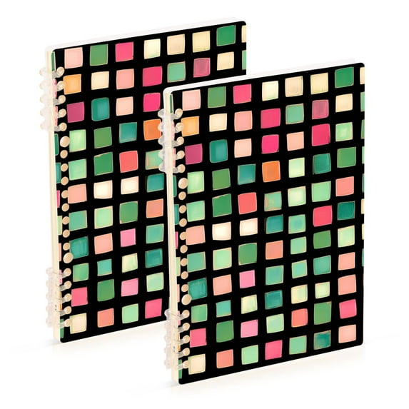 FORMRS 1-Subject Spiral Notebook 8" x 5" College Ruled 60 Refillable Sheet A5 Hard Cover, 2 Pack, Green Block Pattern