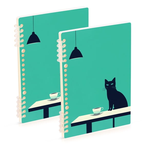 FORMRS 1-Subject Spiral Notebook 8" x 5" College Ruled 60 Refillable Sheet A5 Hard Cover, 2 Pack, Green Cat