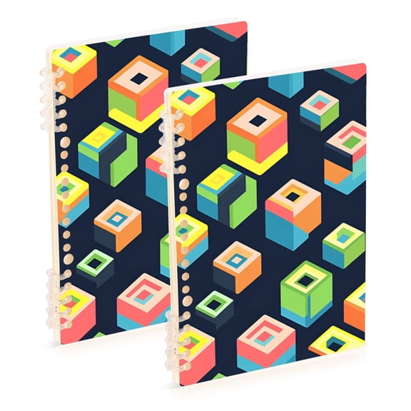 FORMRS 1-Subject Spiral Notebook 8" x 5" College Ruled 60 Refillable Sheet, 2 Pack, Green Cubes