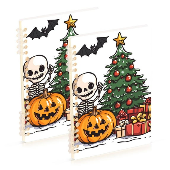 FORMRS 1-Subject Spiral Notebook 8" x 5" College Ruled 60 Refillable Sheet A5 Hard Cover, 2 Pack, Green Cute Halloween Trees