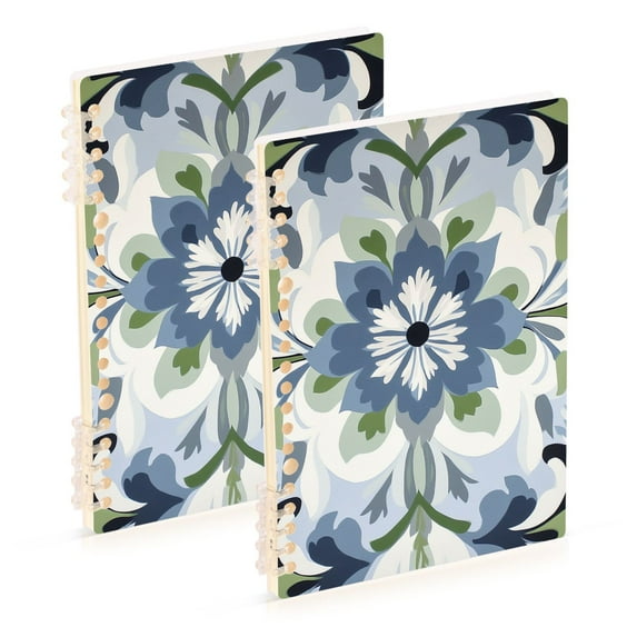 FORMRS 1-Subject Spiral Notebook 8" x 5" College Ruled 60 Refillable Sheet A5 Hard Cover, 2 Pack, Green Floral