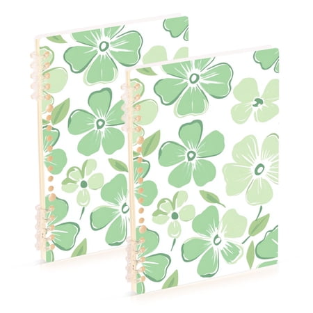 FORMRS 1-Subject Spiral Notebook 8" x 5" College Ruled 60 Refillable Sheet A5 Hard Cover, 2 Pack, Green Floral