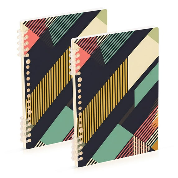 FORMRS 1-Subject Spiral Notebook 8" x 5" College Ruled 60 Refillable Sheet A5 Hard Cover, 2 Pack, Green Geometric