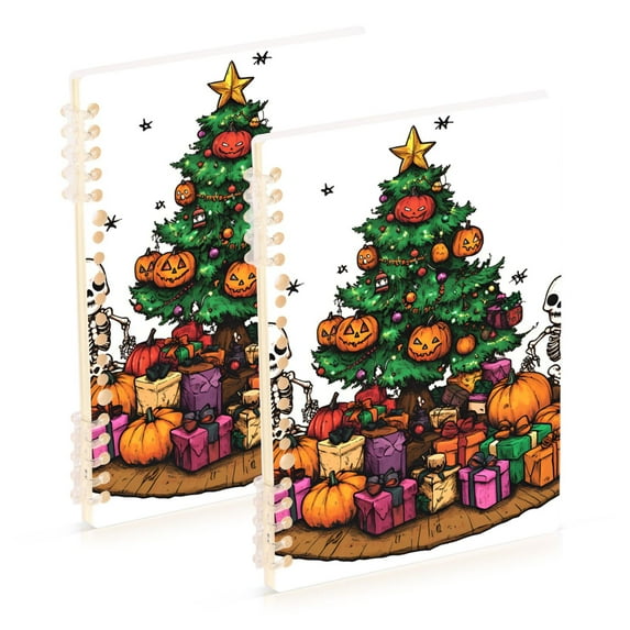 FORMRS 1-Subject Spiral Notebook 8" x 5" College Ruled 60 Refillable Sheet A5 Hard Cover, 2 Pack, Green Halloween Christmas Trees