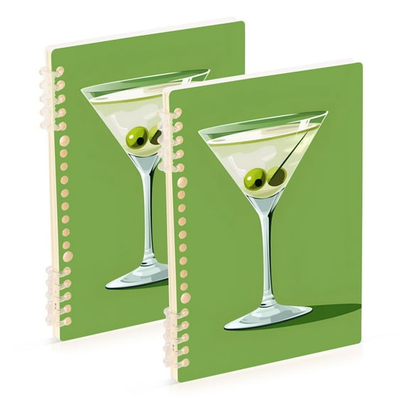 FORMRS 1-Subject Spiral Notebook 8" x 5" College Ruled 60 Refillable Sheet A5 Hard Cover, 2 Pack, Green Martini Glass