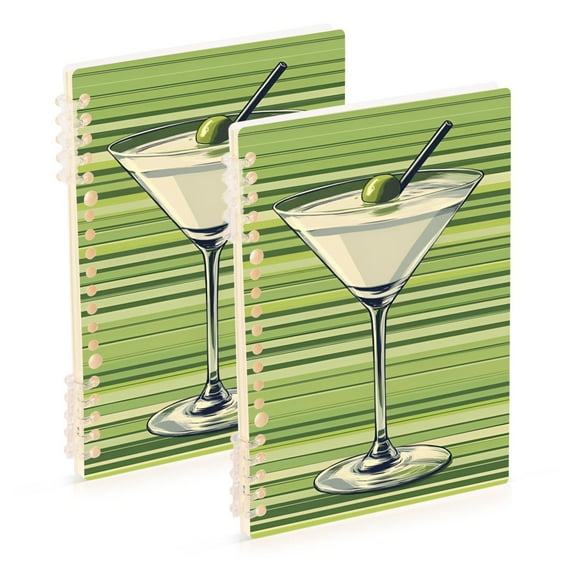 FORMRS 1-Subject Spiral Notebook 8" x 5" College Ruled 60 Refillable Sheet A5 Hard Cover, 2 Pack, Green Martini Glass