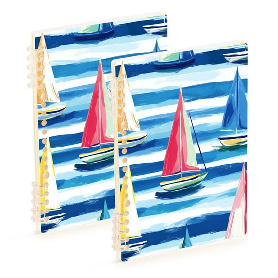 FORMRS 1-Subject Spiral Notebook 8" x 5" College Ruled 60 Refillable Sheet A5 Hard Cover, 2 Pack, Green Sailboats