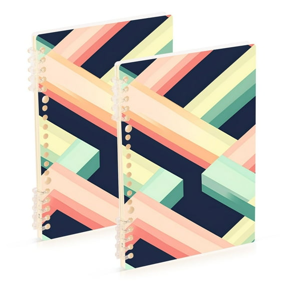 FORMRS 1-Subject Spiral Notebook 8" x 5" College Ruled 60 Refillable Sheet A5 Hard Cover, 2 Pack, Green Stripes