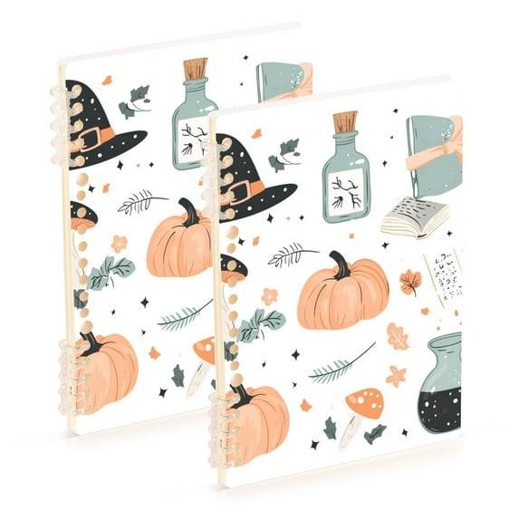 FORMRS 1-Subject Spiral Notebook 8" x 5" College Ruled 60 Refillable Sheet, 2 Pack, Halloween Pumpkin