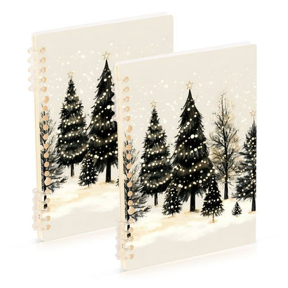 FORMRS 1-Subject Spiral Notebook 8" x 5" College Ruled 60 Refillable Sheet, 2 Pack, Hand Drawn Christmas Trees