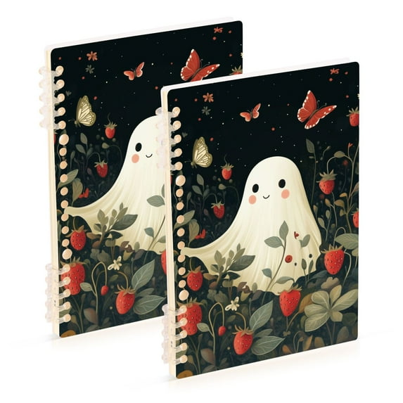 FORMRS 1-Subject Spiral Notebook 8" x 5" College Ruled 60 Refillable Sheet A5 Hard Cover, 2 Pack, Happy Ghost