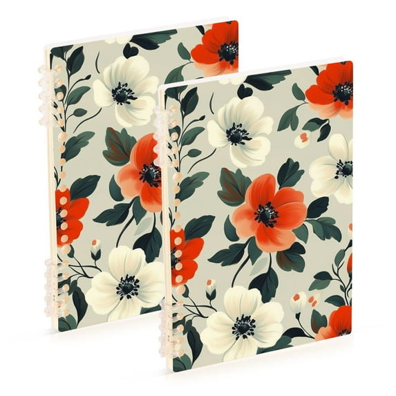 FORMRS 1-Subject Spiral Notebook 8" x 5" College Ruled 60 Refillable Sheet A5 Hard Cover, 2 Pack, Large Red Floral Pattern