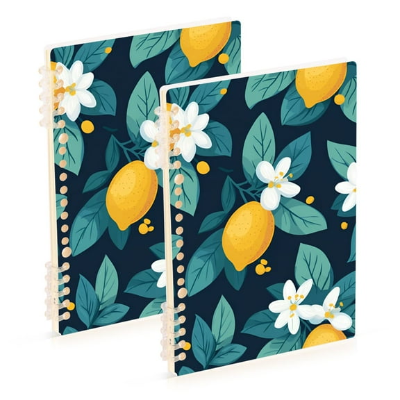 FORMRS 1-Subject Spiral Notebook 8" x 5" College Ruled 60 Refillable Sheet, 2 Pack, Lemon Leaves
