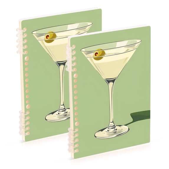 FORMRS 1-Subject Spiral Notebook 8" x 5" College Ruled 60 Refillable Sheet A5 Hard Cover, 2 Pack, Light Green Martini