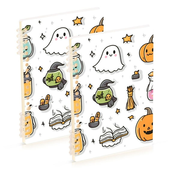 FORMRS 1-Subject Spiral Notebook 8" x 5" College Ruled 60 Refillable Sheet A5 Hard Cover, 2 Pack, Magical Halloween