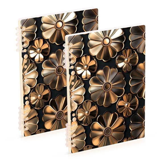 FORMRS 1-Subject Spiral Notebook 8" x 5" College Ruled 60 Refillable Sheet A5 Hard Cover, 2 Pack, Metallic Flower