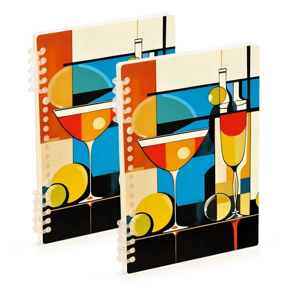 FORMRS 1-Subject Spiral Notebook 8" x 5" College Ruled 60 Refillable Sheet, 2 Pack, Modern Cocktails
