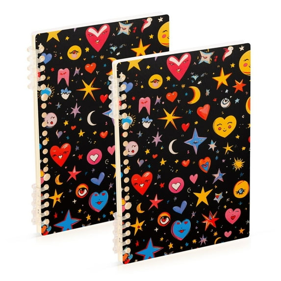 FORMRS 1-Subject Spiral Notebook 8" x 5" College Ruled 60 Refillable Sheet A5 Hard Cover, 2 Pack, Moon Pattern