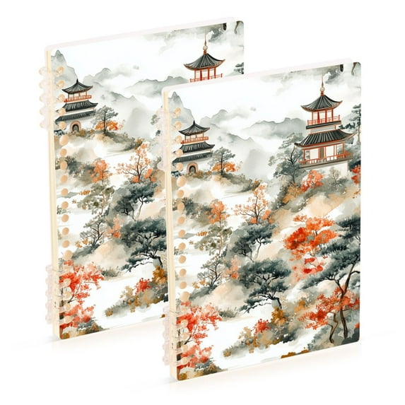 FORMRS 1-Subject Spiral Notebook 8" x 5" College Ruled 60 Refillable Sheet A5 Hard Cover, 2 Pack, Mountain Pattern