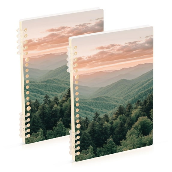 FORMRS 1-Subject Spiral Notebook 8" x 5" College Ruled 60 Refillable Sheet A5 Hard Cover, 2 Pack, Mountains at Dawn