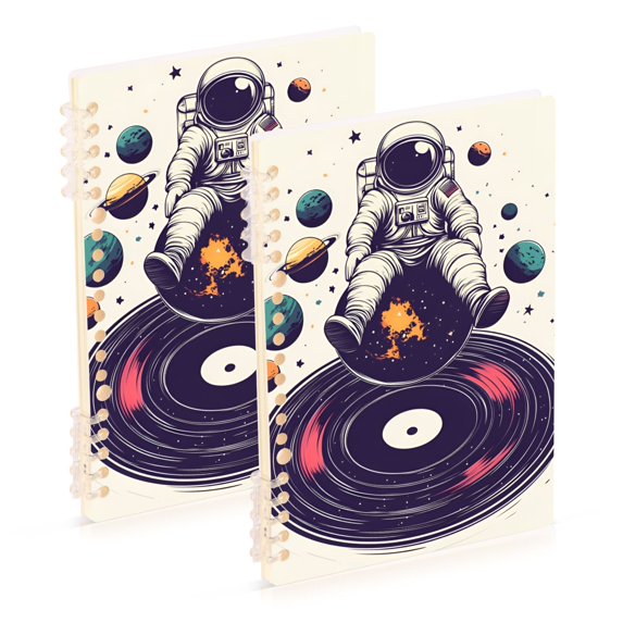 FORMRS 1-Subject Spiral Notebook 8" x 5" College Ruled 60 Refillable Sheet A5 Hard Cover, 2 Pack, Orange Astronaut Planet