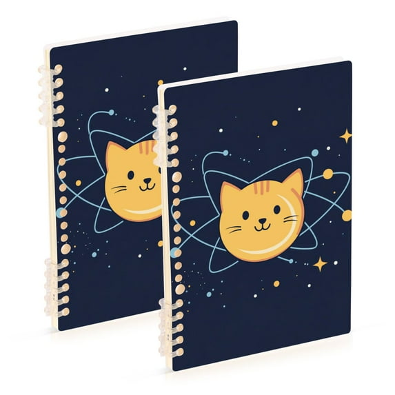 FORMRS 1-Subject Spiral Notebook 8" x 5" College Ruled 60 Refillable Sheet A5 Hard Cover, 2 Pack, Orange Cat Planet