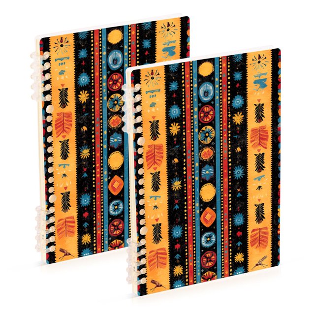 FORMRS 1-Subject Spiral Notebook 8" x 5" College Ruled 60 Refillable Sheet A5 Hard Cover, 2 Pack, Orange Geometric